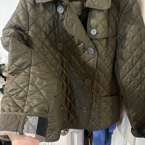 Burberry Green Pea Coat with Classic Quilted Design